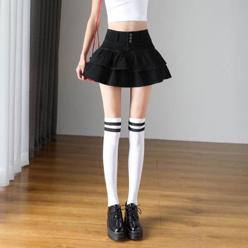 GEMUTLICH Women Denim Mini Sexy Skirt Jeans High Waist Japan Style Ruffles Pleated Short S-9XL 38 40 220322