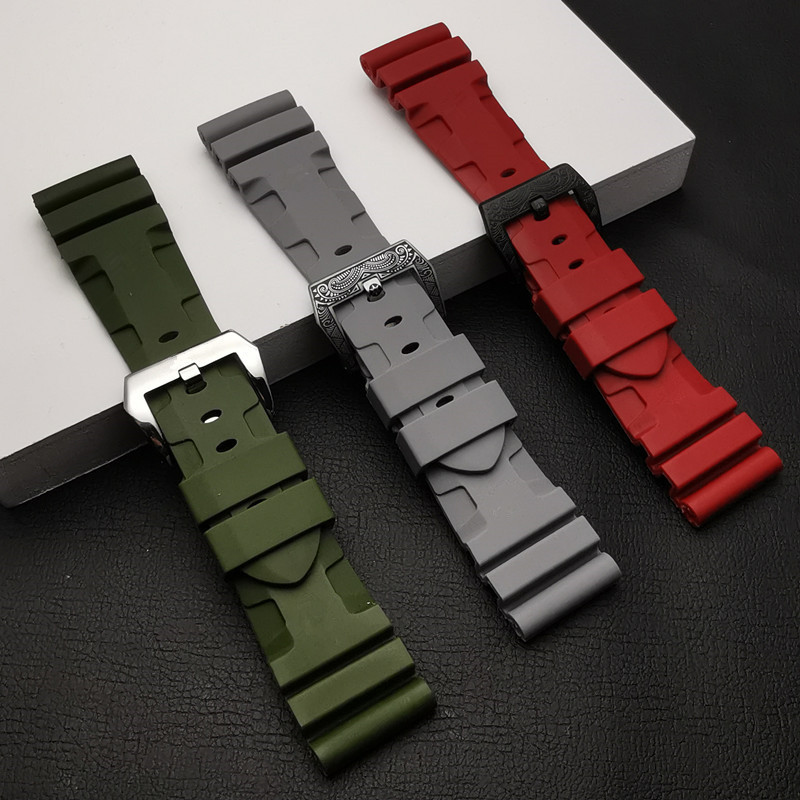 Top quality 24mm 26mm Nature silicone rubber strap For Panerai strap watch band Waterproof watchband free tools 220526