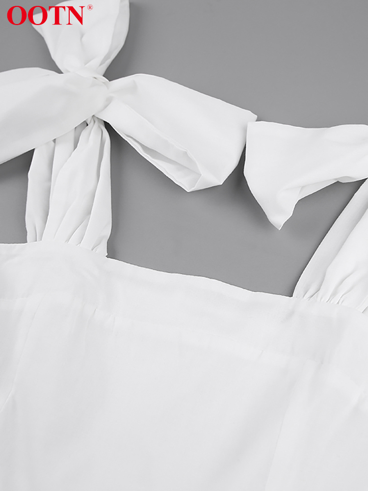 White Cotton En Square Neck Mini For Women - Casual Sleeveless Summer Holiday Dress