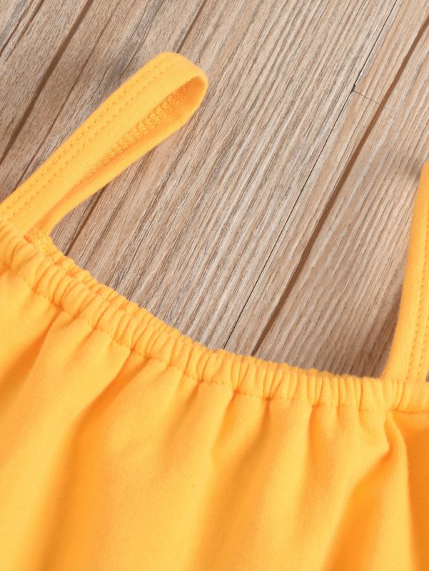 Toddler Girls Solid Flounce Trim Crop Top & Sunflower Print Shorts SHE