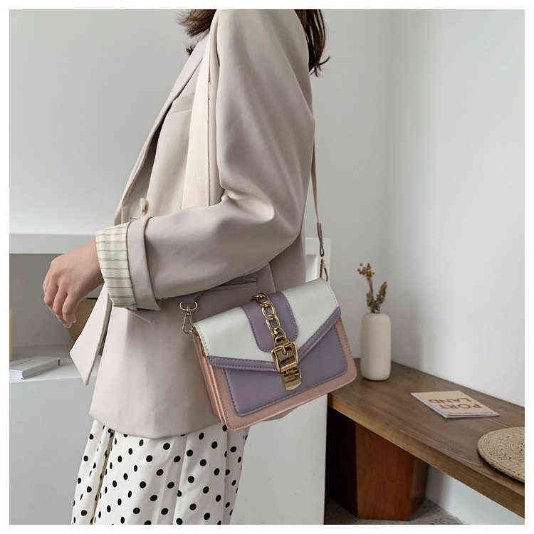Evening Bags Fashion Chain Lady Sling Bag Panelled Color Pu Leather Crossbody for Women New Wide Strap Shoulder Messenger Ladies 220428