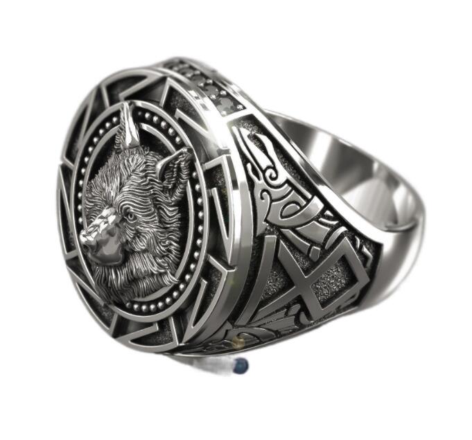 Viking Warrior Wolf Head Rings for Men Punk Jewelry Retro Wolf Totem Male Silver Color Ring Hip Hop Finger Bands GC894