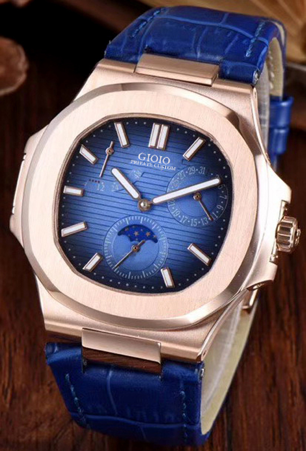 Automatic Mechanical Men Watch Rose Gold Leather Moon Phase Black Blue, Green 
Automatic Mechanical Men Watch Rose Gold Leather Moon Phase Black Blue, Green