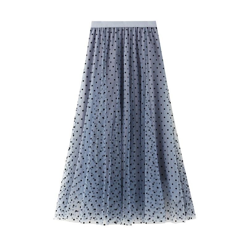 OHRYIYIE Autumn Winter Polka Dot Tulle Skirts Women Casual Elastic High Waist A-line Skirt Female Party Beach Midi Skit 220317