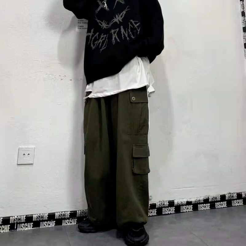QWEEK Punk Baggy Black Cargo Pant Korean Streetwear Autumn Vintage Oversized Green Joggers Wide Leg Trousers For Female 220325
