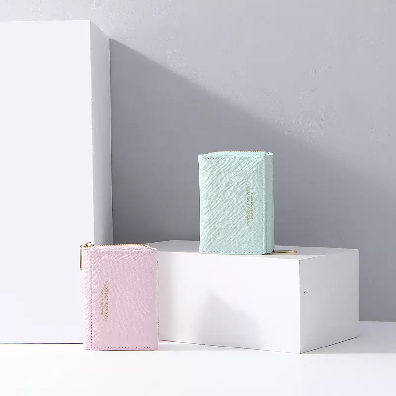 Wallets Weichen Lady's Cross Pattern Zipper Short Three Fold Student Wallet