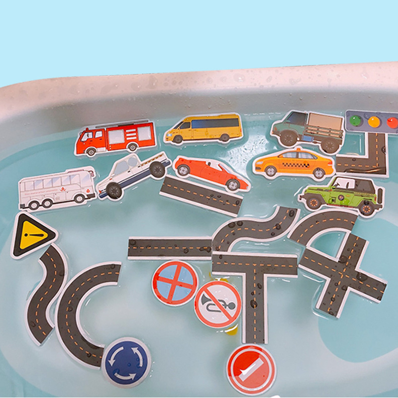Bath Toy Set 23PCS Traffic Theme Bath Foam Toys And Floating Windup Car Bathtub Toys For Toddlers 3 4 5 6 Years Boys Girls Gift 220531