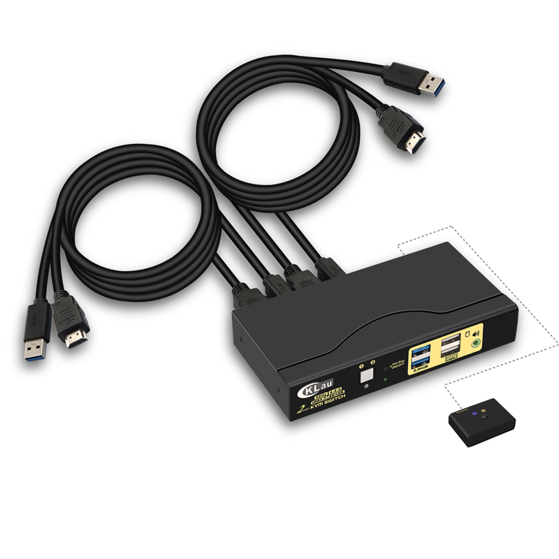 CKLau 4K@60Hz 2 Port KVM Switch HDMI Monitor Switch with Audio, All Input Cables and 2 pcs USB 3.0 Hub