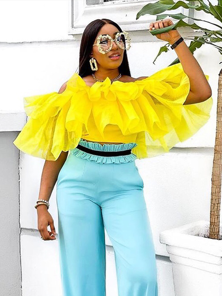 Women Fashion Blouses Shirts Yellow Off The Shoulder Ruffles Short Tops Sexy Elegant Party Club Daily Wear Summer New
Women Fashion Blouses Shirts Yellow Off The Shoulder Ruffles Short Tops Sexy Elegant Party Club Daily Wear Summer New
