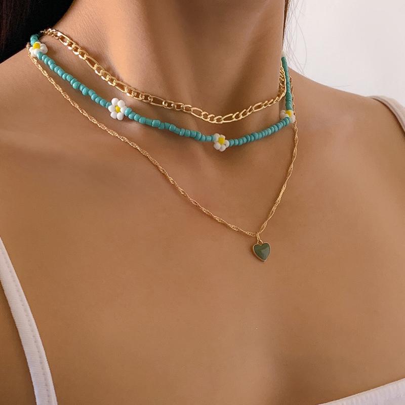 Pendant Necklaces Bohemian Style 3Pcs Combination Suit Women Fashion Fine Heart-shaped Daisy Thin Chain Multi-layer Necklace Girl Accessorie
Pendant Necklaces Bohemian Style 3Pcs Combination Suit Women Fashion Fine Heart-shaped Daisy Thin Chain Multi-layer Necklace Girl Accessorie