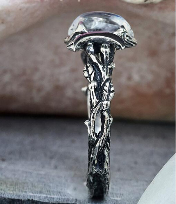 Vintage Silver Bohemian Jewelry Natural Moonstone Gemstone Moon Ring Engagement Party Wedding Jewelry Ring GC891