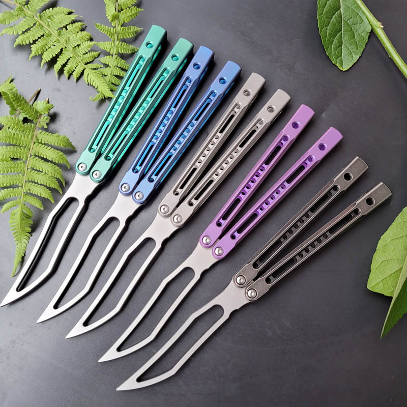 TheOne Butterfly Trainer Knife Monarch JK King Channel Titanium Handle D2 Blade Bushings System Jilt Free-swinging EDC Tool Knives 19175
TheOne Butterfly Trainer Knife Monarch JK King Channel Titanium Handle D2 Blade Bushings System Jilt Free-swinging EDC Tool Knives 19175