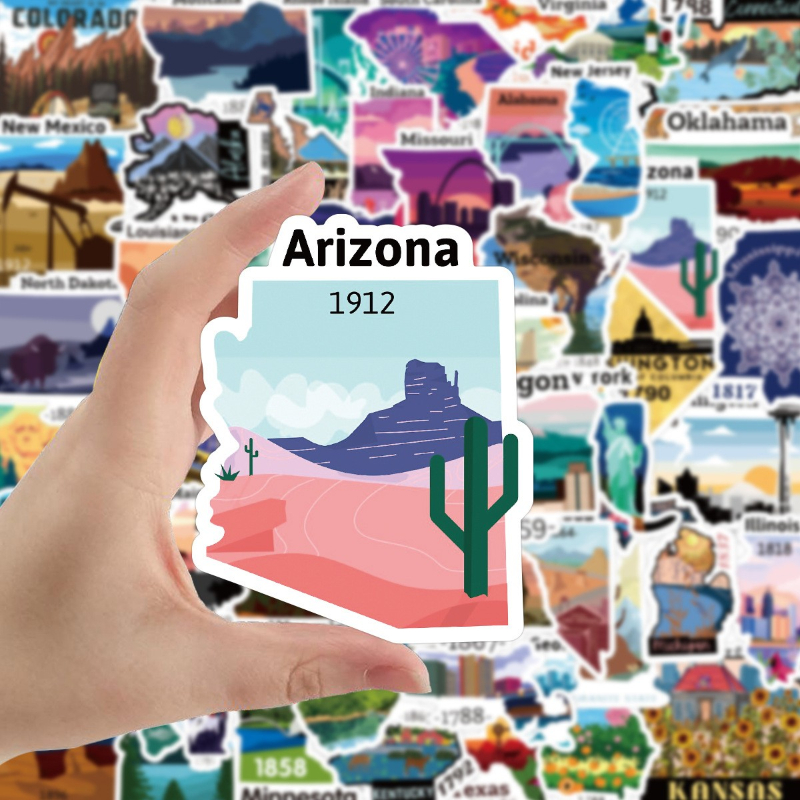 52pcs Colorful Beautiful USA States Map of the America Stickers National Park Stickers Graffiti Kids Toy Skateboard car Motorcycle Bicycle Sticker Dec