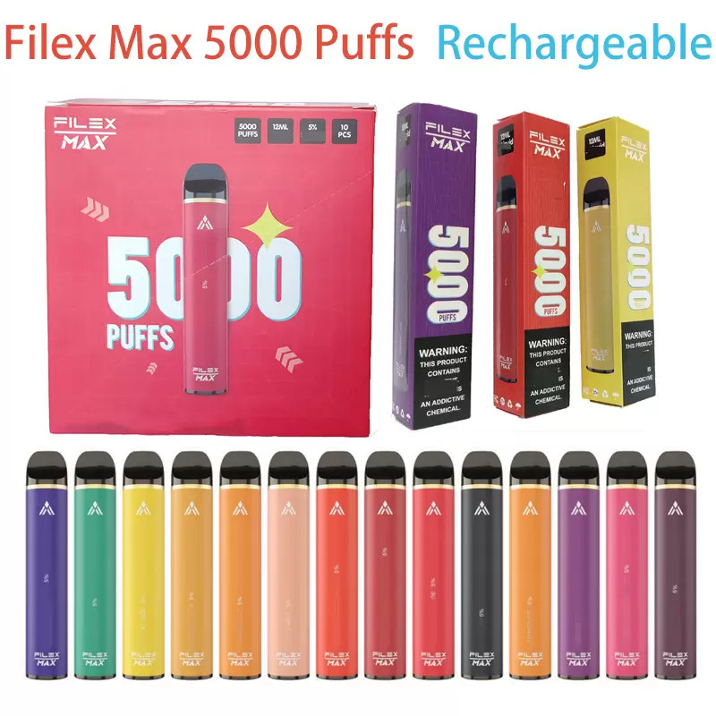 Disposable Vape 5000 Puff Filex Max Bars Electronic Cigarette 12ml Capacity Cartridge 1100mah Rechargeable Battery 13 Colors Puff
Disposable Vape 5000 Puff Filex Max Bars Electronic Cigarette 12ml Capacity Cartridge 1100mah Rechargeable Battery 13 Colors Puff