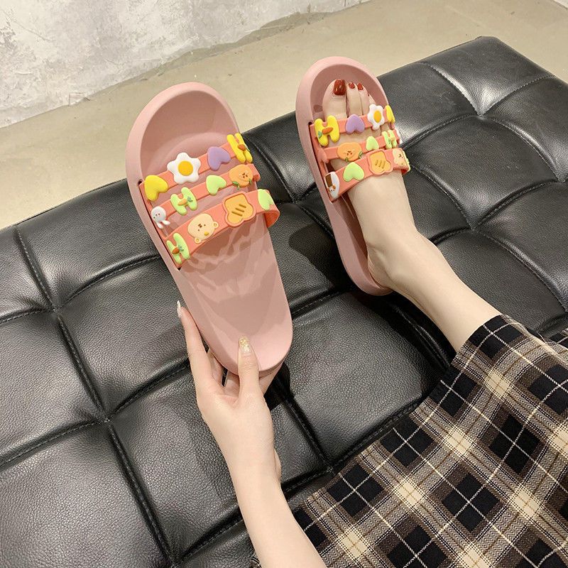 Sandals Summer Women's Fashion Cute Cartoon Home Thick Bottom Bath Comfortable Non-Slip Beautiful All-Match Beach Slippers