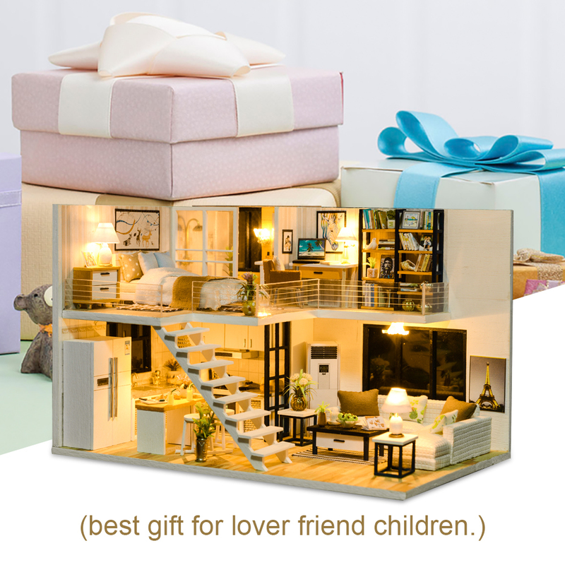 Cutebee DIY Dollhouse Kit Apartment Loft Wooden Miniature Doll Houses With Furniture LED Lights for Children Birthday Gift 220720 - view 7