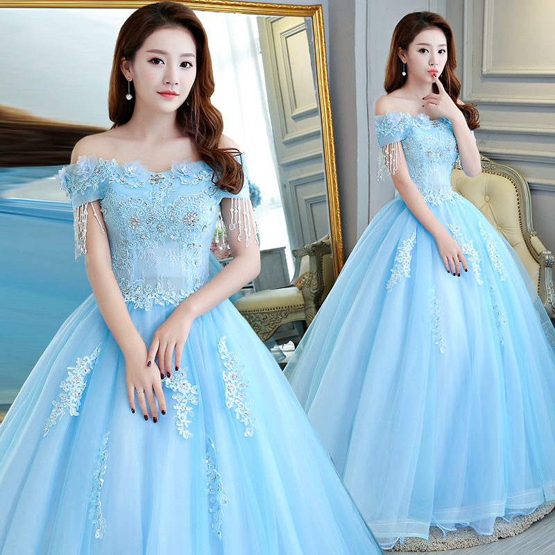 Princess Blue Ball Gown Quinceanera Dresses 2022 With Beaded Elegant Sweet 15 Year Old Birthday Prom Dress Corset Lace Bride Luxury Vestido De 15 Anos