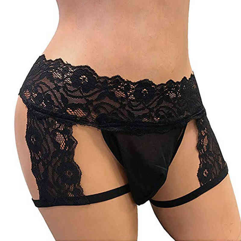 Mens Sexy Thongs Adult G-strings 2021 Fashion Casual Home Wear Underwear Lace Thong Enhance Pouch Bikini Hollow Out Briefs Pants W220324