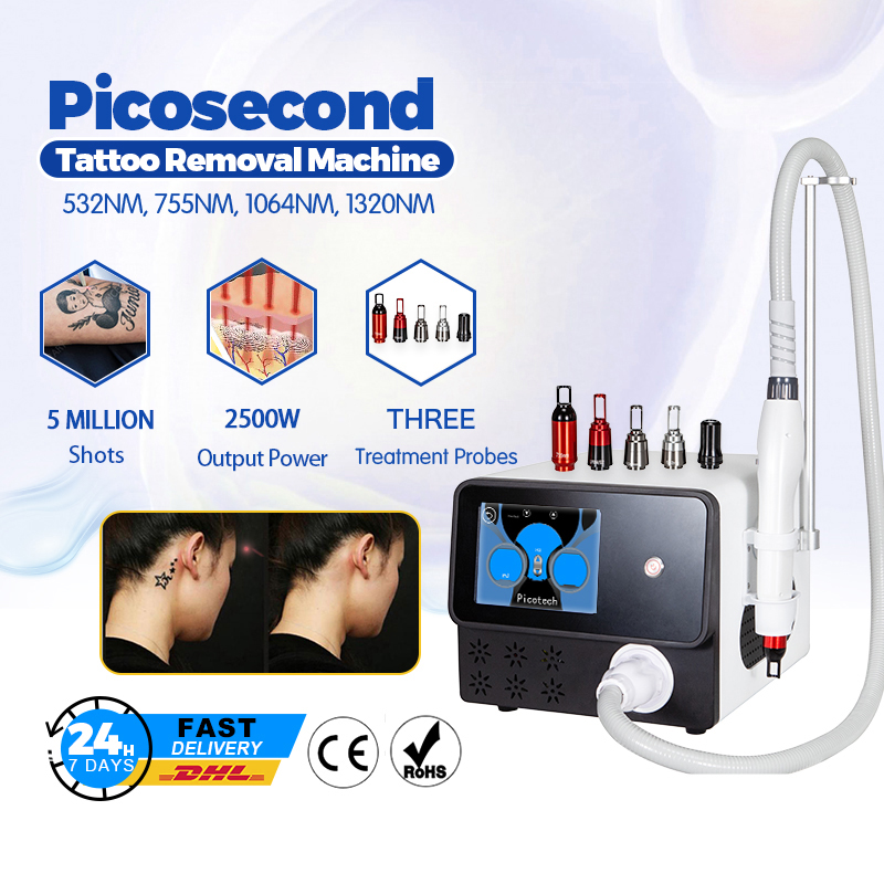 Tattoo Removal Pico Laser Machine 5 Probes Nd Yag Q Switch Picosecond Laser Body Face Skin Whitening Pigmentation Removal Device Salon FDA