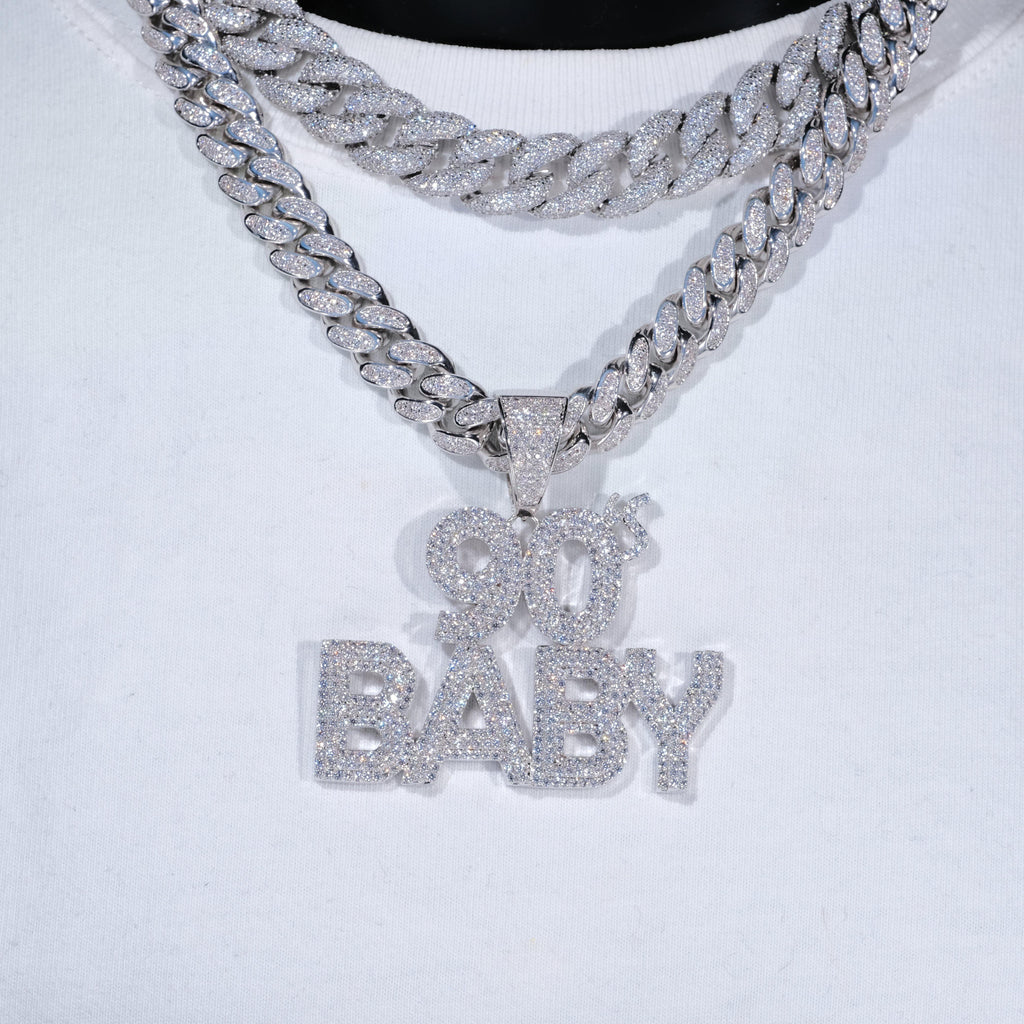 Iced Out Bling Hip Hop CZ Letters 90S BABY Pendant Necklace Gold Silver Color Zircon 90 Charm Necklace Men's Women Jewelry