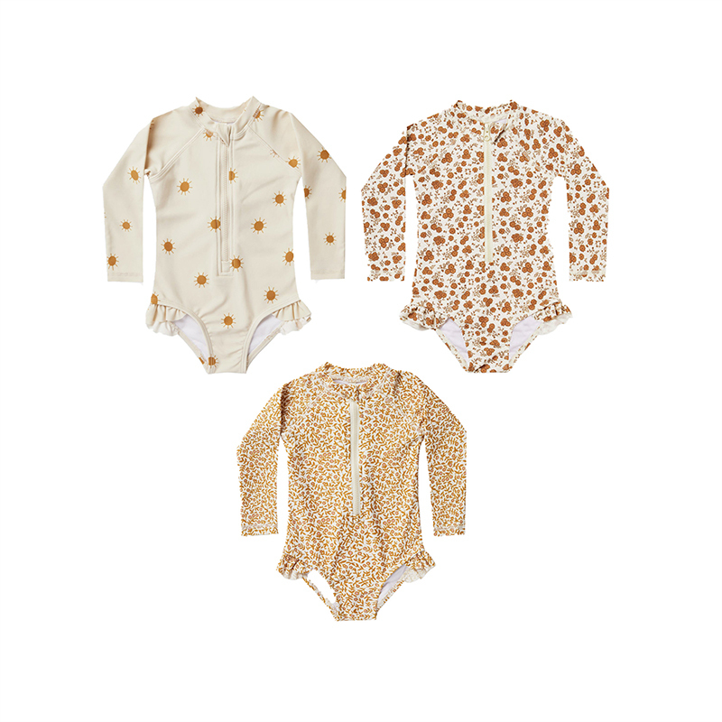 Toddler Children s Swimsuit Baby Girls Bodysuit Long Sleeved Printing 1PC Swimwear 1 5 Year Old Kids Summer Beach Suit 220530