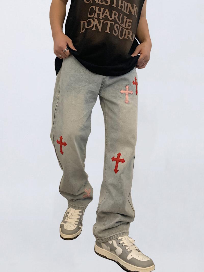 Men's Jeans Men's Four Seasons Cross Patch Leather Embroidery High Street Trend Design Loose Straight Ninth Pants Ins JEANSMen's, Blue
Men's Jeans Men's Four Seasons Cross Patch Leather Embroidery High Street Trend Design Loose Straight Ninth Pants Ins JEANSMen's, Blue