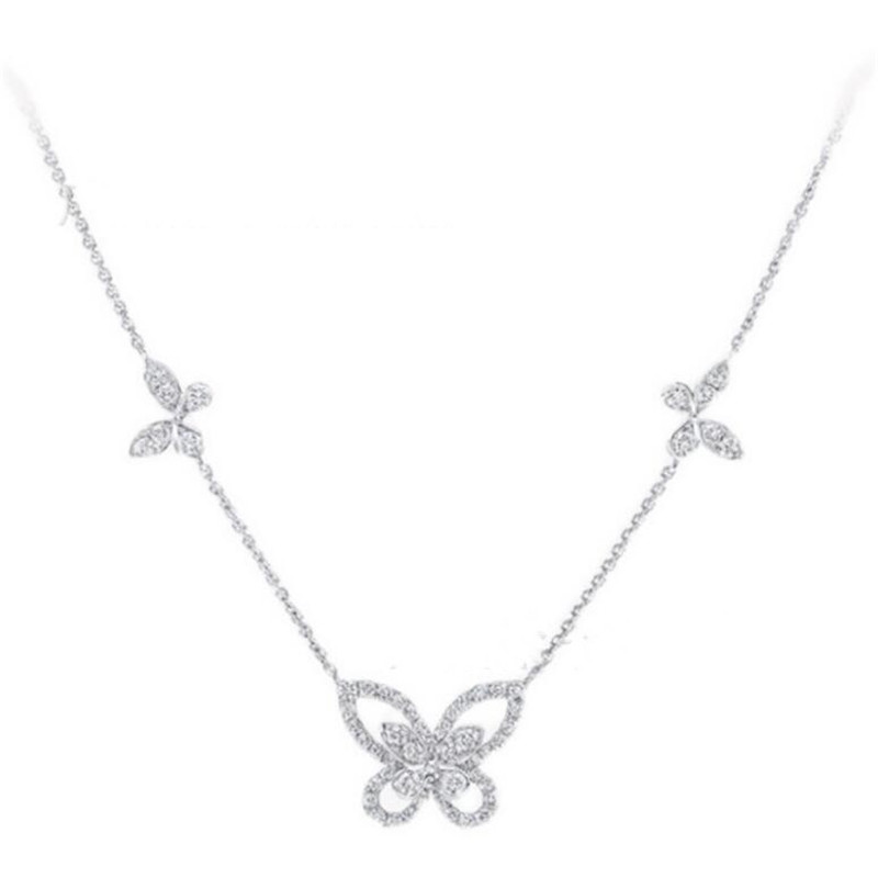 Choucong Brand 5 Butterfly Pendant Luxury Jewelry 925 Sterling Silver Pave White Sapphire CZ Diamond Gemstones Eternity Women Wedding Clavicle Necklac