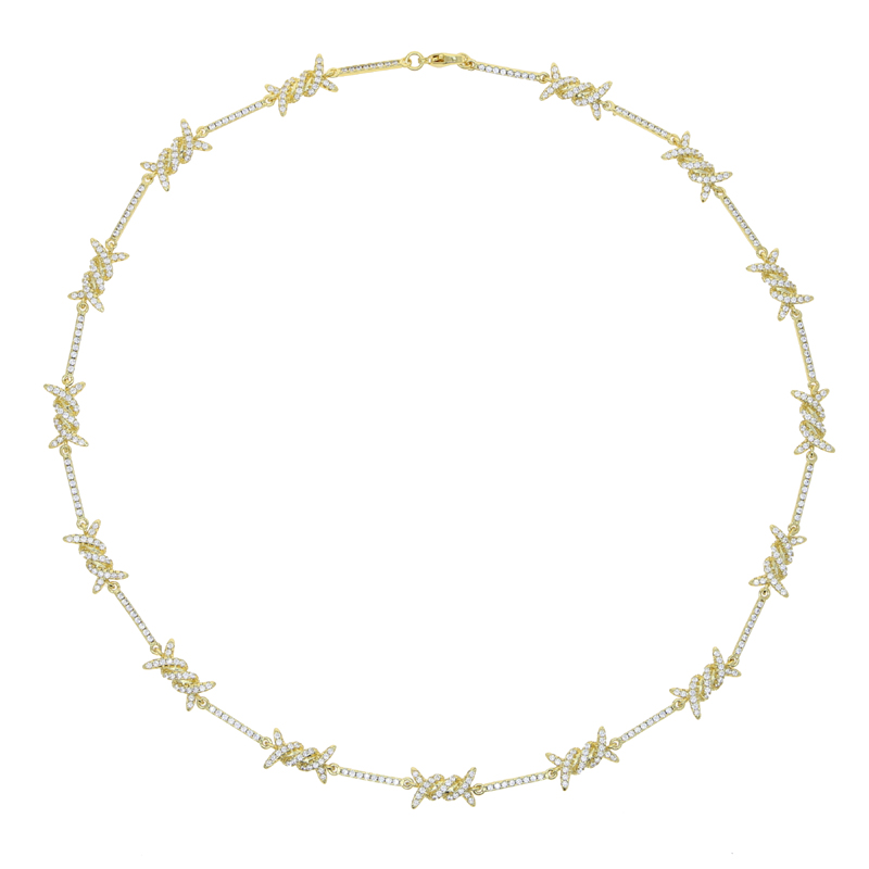 Gold & Sier Barbed Wire Iced Out Tennis Chain Necklace for Men Women Hip Hop Punk Jewelry