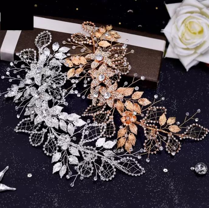 Headpieces Bridal Wedding Diamond Tiara Hollowed Out Leaves Handmade crystal bride hair band Exquisite elegant wedding dress accessories Manual Rhines