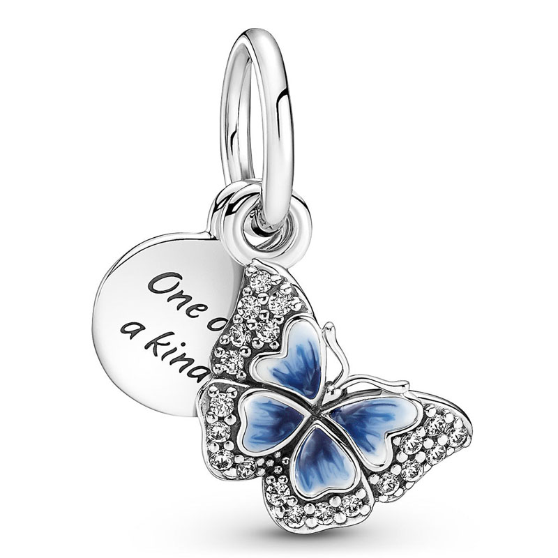 925 Sterling Silver Dangle Charm Pansy Flower Blue Butterfly Envelope Curled Caterpillar Pendant Beads Bead Fit Charms Bracelet DIY Jewelry Accessorie