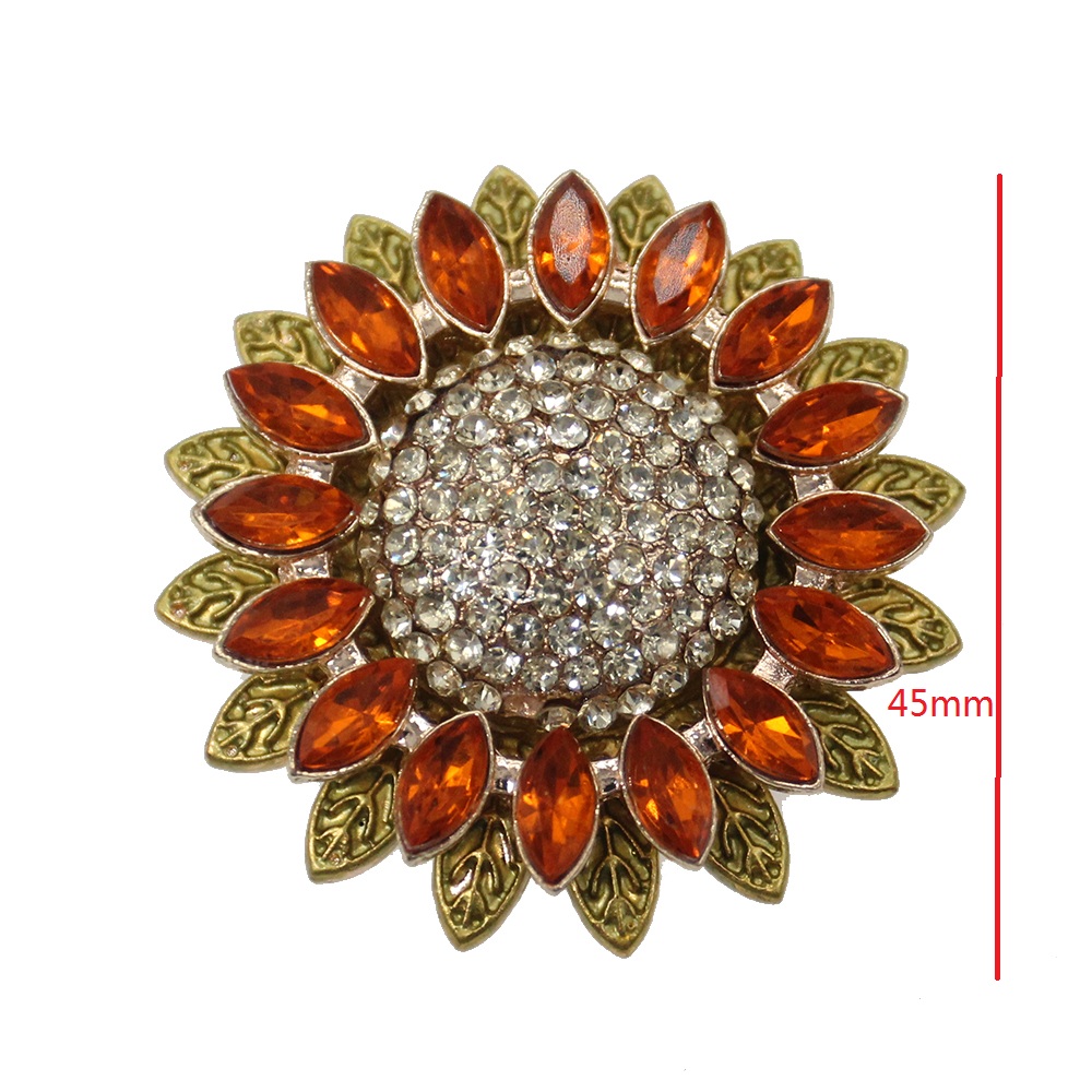 Gold Tone Sunflower Flat Back Flower Brooches for Women Rhinestone Crystal Pin Brooch for Wedding Bouquet