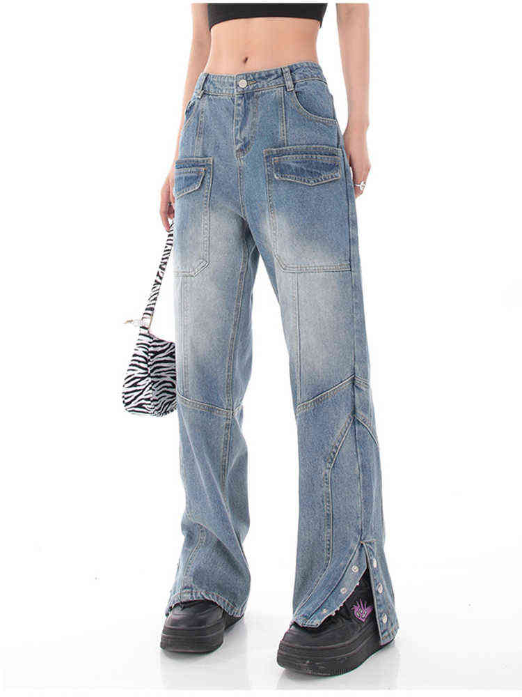 Wash High Waist Wide Leg Streetwear Jeans Women's Spring New Fashion Retro Cargo Pants Front Pocket Slit Button Design Trousers T220728, Blue
Wash High Waist Wide Leg Streetwear Jeans Women's Spring New Fashion Retro Cargo Pants Front Pocket Slit Button Design Trousers T220728, Blue