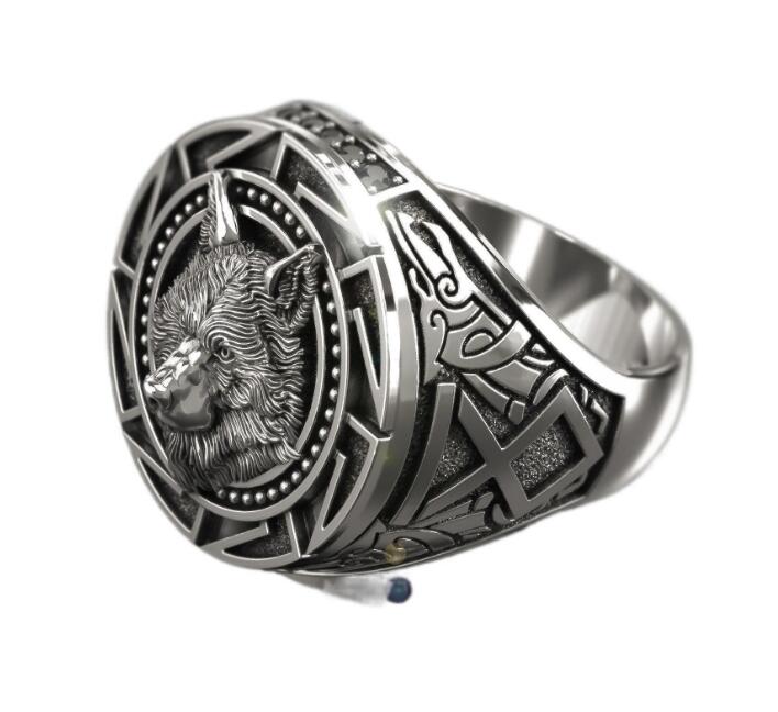 Viking Warrior Wolf Head Rings for Men Punk Jewelry Retro Wolf Totem Male Silver Color Ring Hip Hop Finger Bands GC894