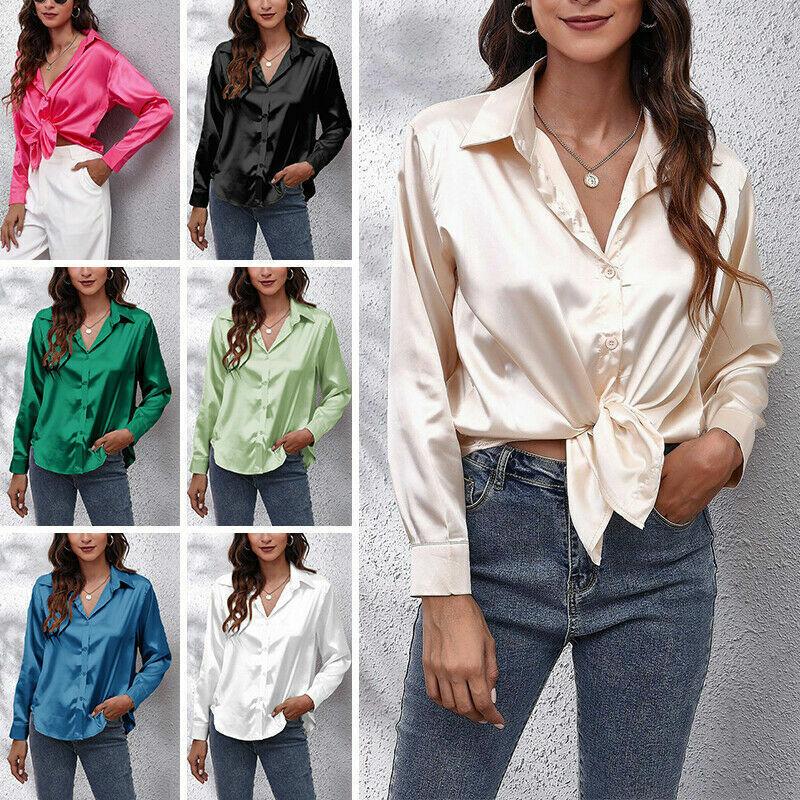 Women's Blouses & Shirts Women Long Sleeve Satin Silk Lapel Office Ladies OL Button Blouse TopsWomen's, Blue
Women's Blouses & Shirts Women Long Sleeve Satin Silk Lapel Office Ladies OL Button Blouse TopsWomen's, Blue