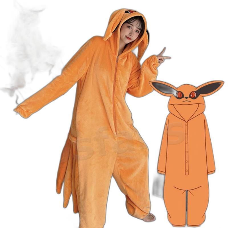 Men039s Tracksuits Anime Kurama Nine Tailed Pajamas Cosplay Costume Adult Jumpsuits Flannel Home Sleepwear Unisex Nightgown Sui