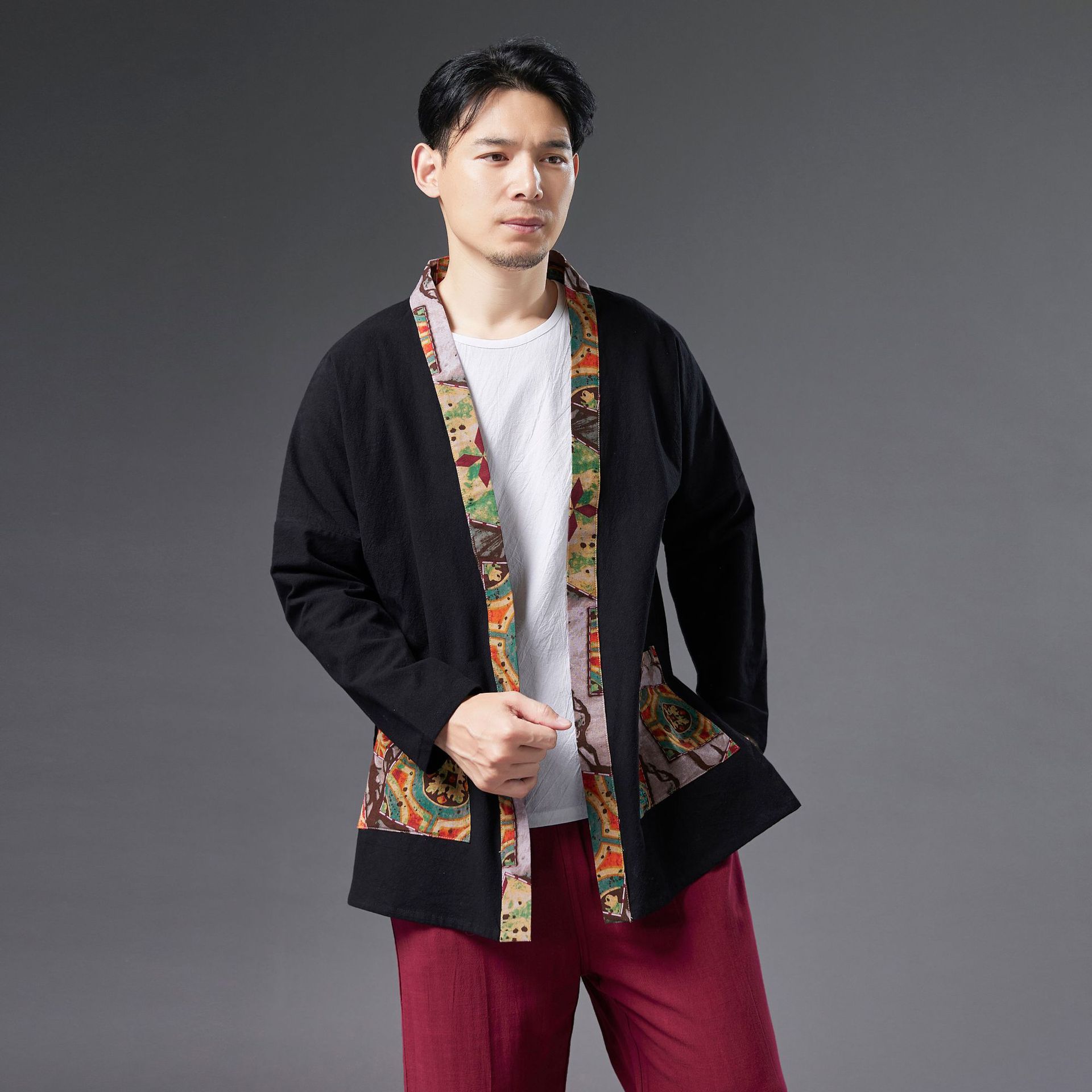 Vintage ethnic clothing loose men's top Oriental costume Chinese traditional Hanfu male cotton linen outfit