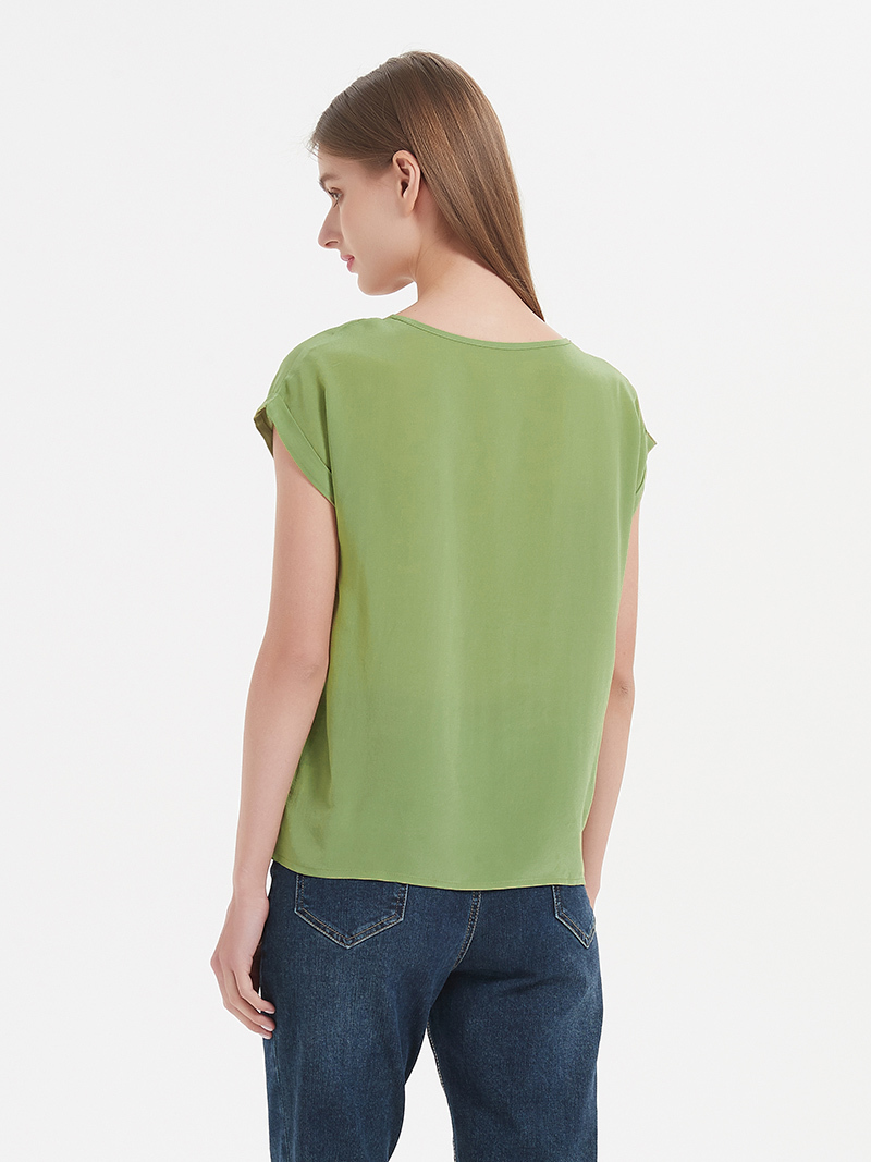 SuyaDream Woman Silk Tee 100%Real Bat Sleeved Solid Candy Colors O Neck T Shirt Summer Top 220328