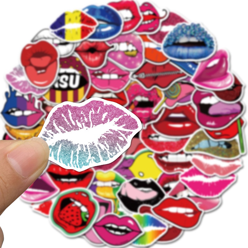 50Pcs/Lot Sexy Red Lips Stickers Graffiti Stickers for DIY Luggage Laptop Skateboard Motorcycle Bicycle Sticker