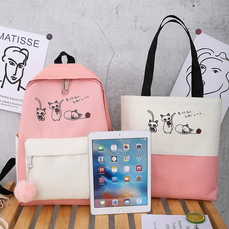 4Pcs/Set Schoolbags Teenager Girl Backpack Large Fashion Cute Pattern School Bags Trend Shoulder Female 220425