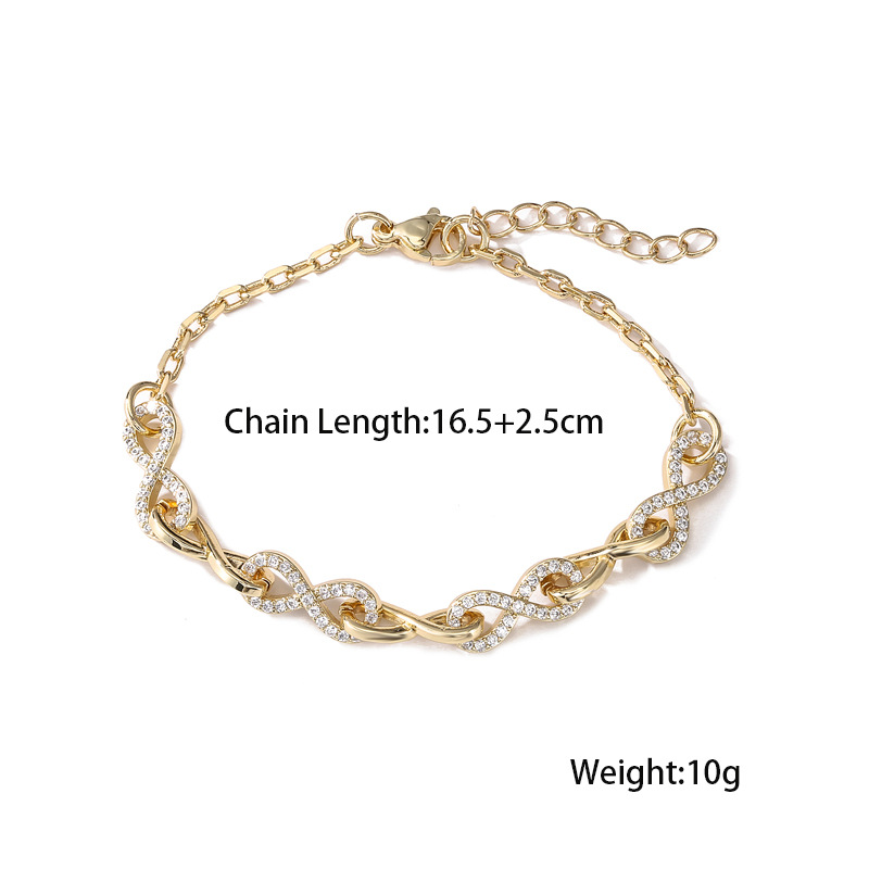 Fashion White Zircon Infinity Charm Chain Bracelet Gold Plated Copper Jewelry for Women Gift