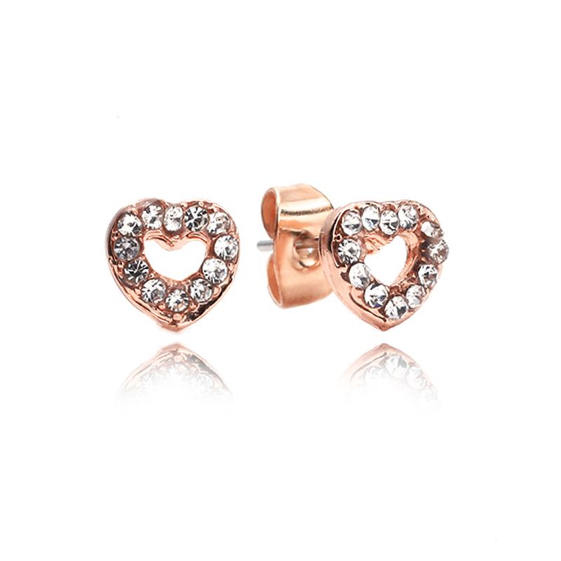 Popular High Quality 925 Sterling Silver Rose Gold Stud Earrings Women Crown Love Round Earring Jewelry Women's Jewelry Accessories
