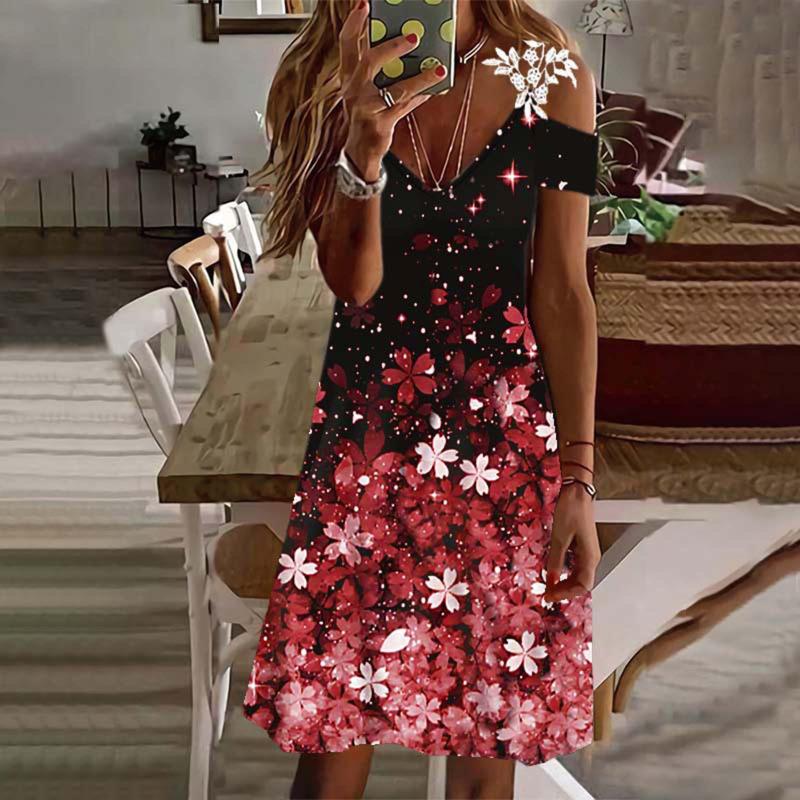 Party Dresses Casual Women T Shirt Dress Floral Printed Off Shoulder Summer V-Neck Loose Knee-Length VestidosParty, Blue
Party Dresses Casual Women T Shirt Dress Floral Printed Off Shoulder Summer V-Neck Loose Knee-Length VestidosParty, Blue