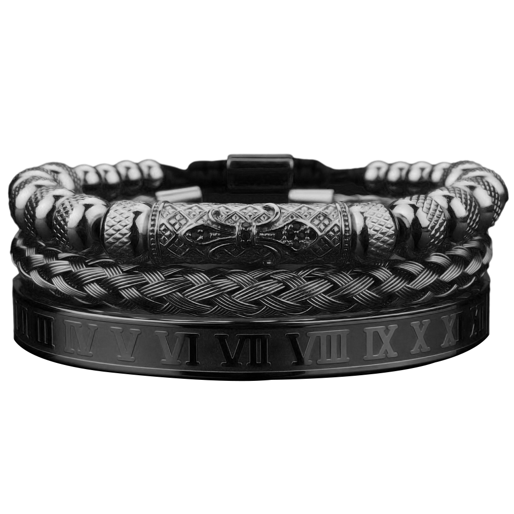 3pcs Luxury Roman Royal Short Tube Charm Bracelet Men Stainless Steel Geometry Pulseiras Men Open Adjustable Bracelets Couple Jewelry
