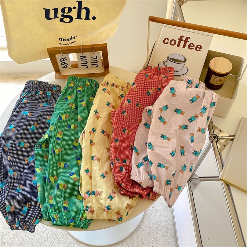 MILANCEL Summer Kids Pants Bear Print Girls Trousers Cotton Children Harm Pants 220512