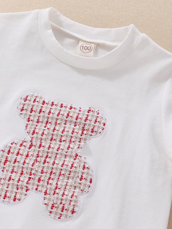 Toddler Girls Bear Embroidery Sweatshirt & Plaid Skirt SHE