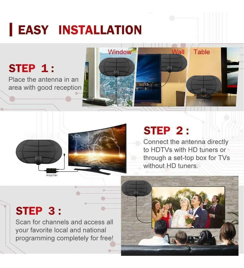 TV Stick 980 Mile Range Antenna 4K Digital HDTV Indoor TV Antennas Amplifier Signal Booster Active HD DVBT2 Radius Surf