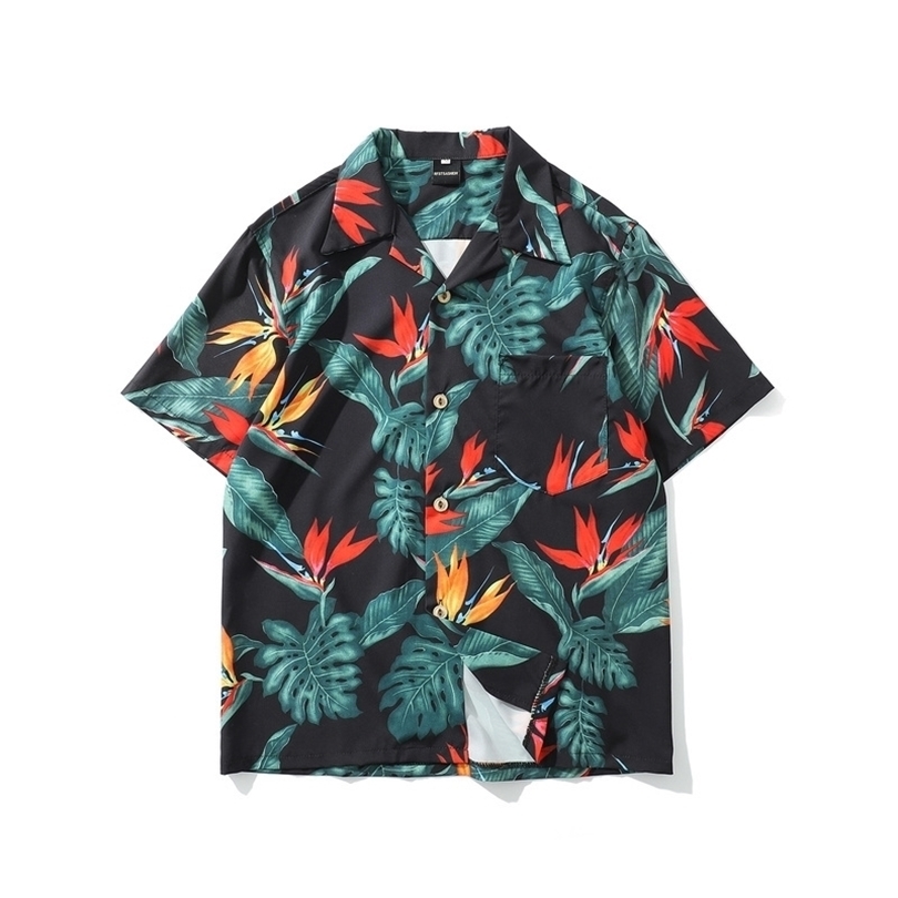 Summer Printed Flower Short Sleeve Shirts Men Streetwear Harajuku Hawaiian Casual Fashion Beach Pocket Shirts for Men Camisas T200505