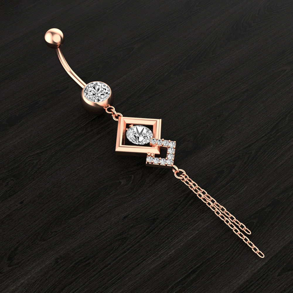 New Surgical Titanium Stainless Steel Belly Button Ring Diamond Butterfly Dangle Navel Barbell Stud for Women Rose Gold Cubic Zirconia Piercing Bling 