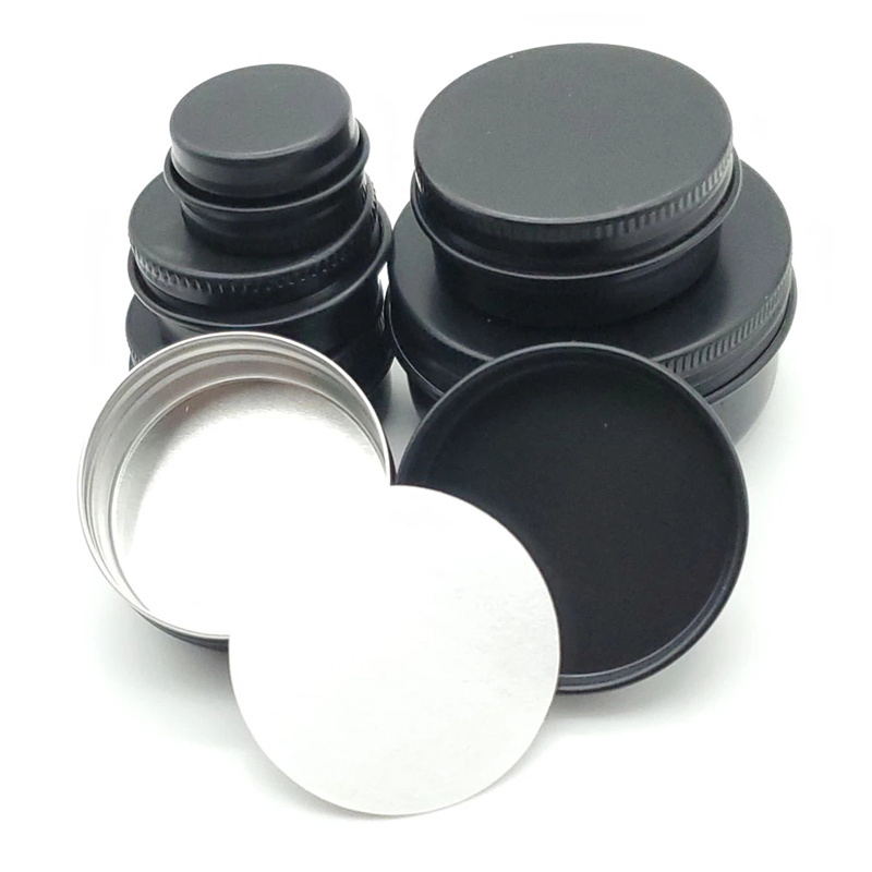 Cosmetics Container Empty Black Aluminum Tin Jars Lip Balm Bottle Candle Tea Cans Boxes Packaging with Screw Lids