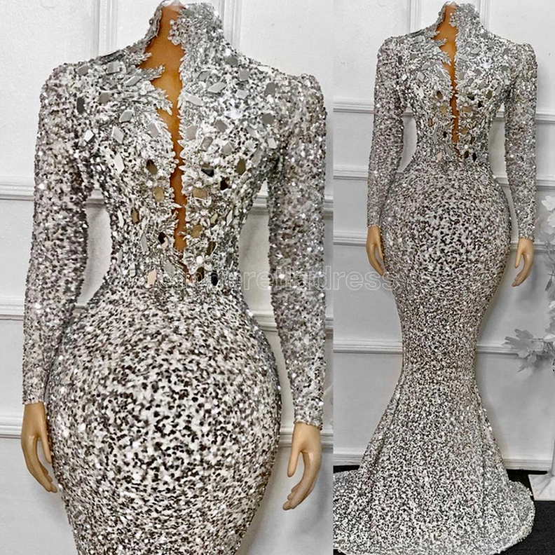 2023 African Sequins Evening Dresses Long Sleeves Mermaid Women Formal Party Dress Sparkly Beaded High Neck Prom Gowns GB1205, Ivory
2023 African Sequins Evening Dresses Long Sleeves Mermaid Women Formal Party Dress Sparkly Beaded High Neck Prom Gowns GB1205, Ivory